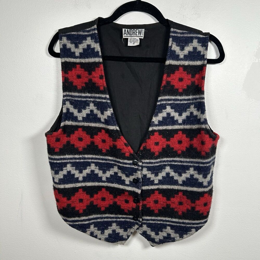 VTG Andrew Sports Aztec Southwestern Suit Vest Buttons Men's Size Medium